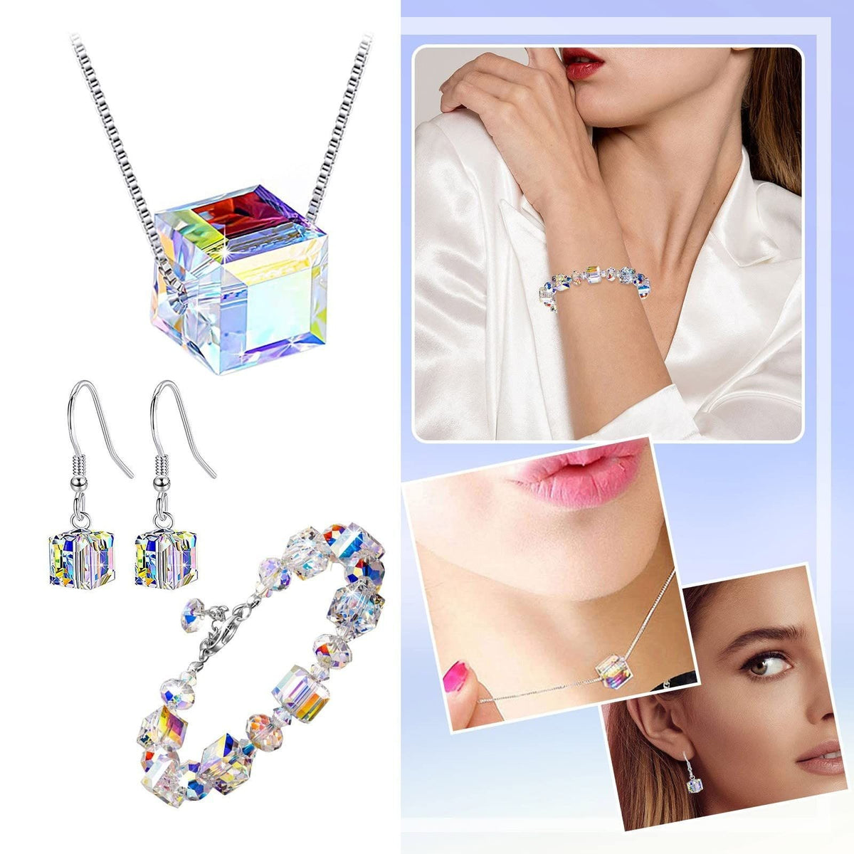 Crystal Pearl Jewelry Set – Bracelet, Necklace & Earrings