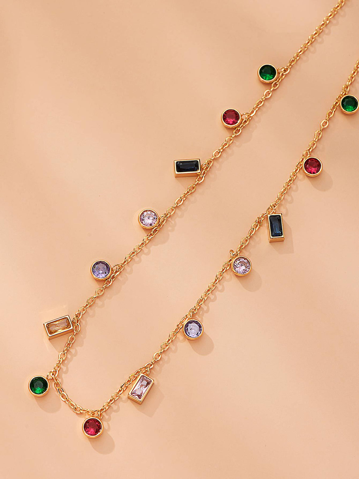 Colorful Zircon Geometric Circle Necklace