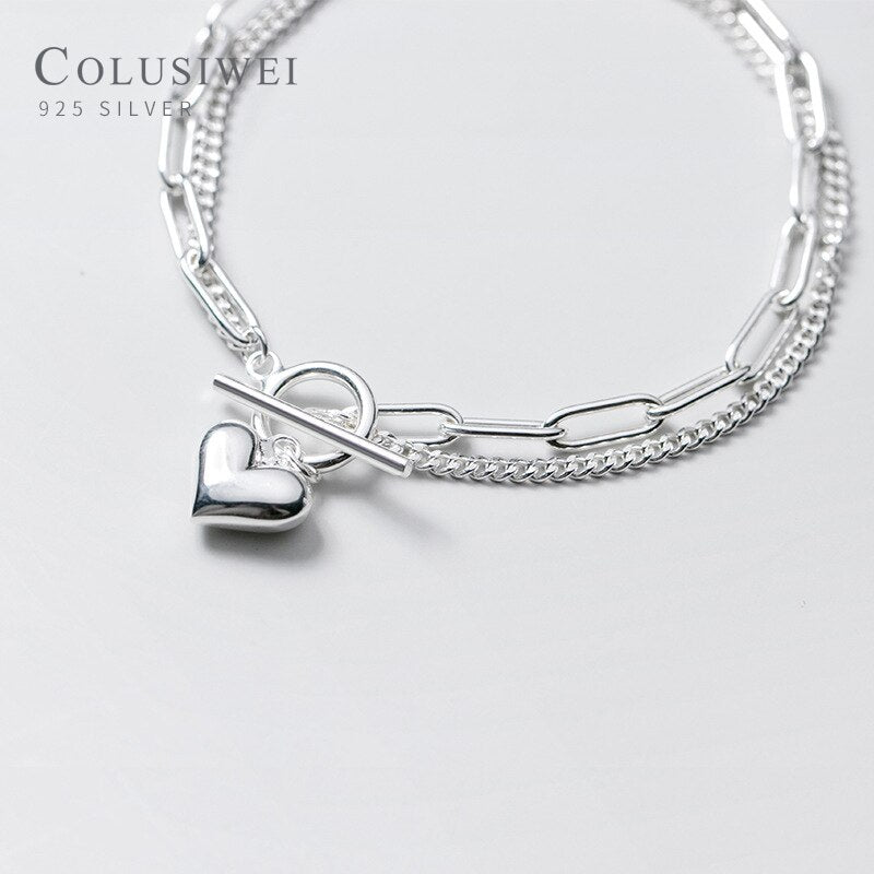 925 Sterling Silver Romantic Heart Double Layer Bracelet