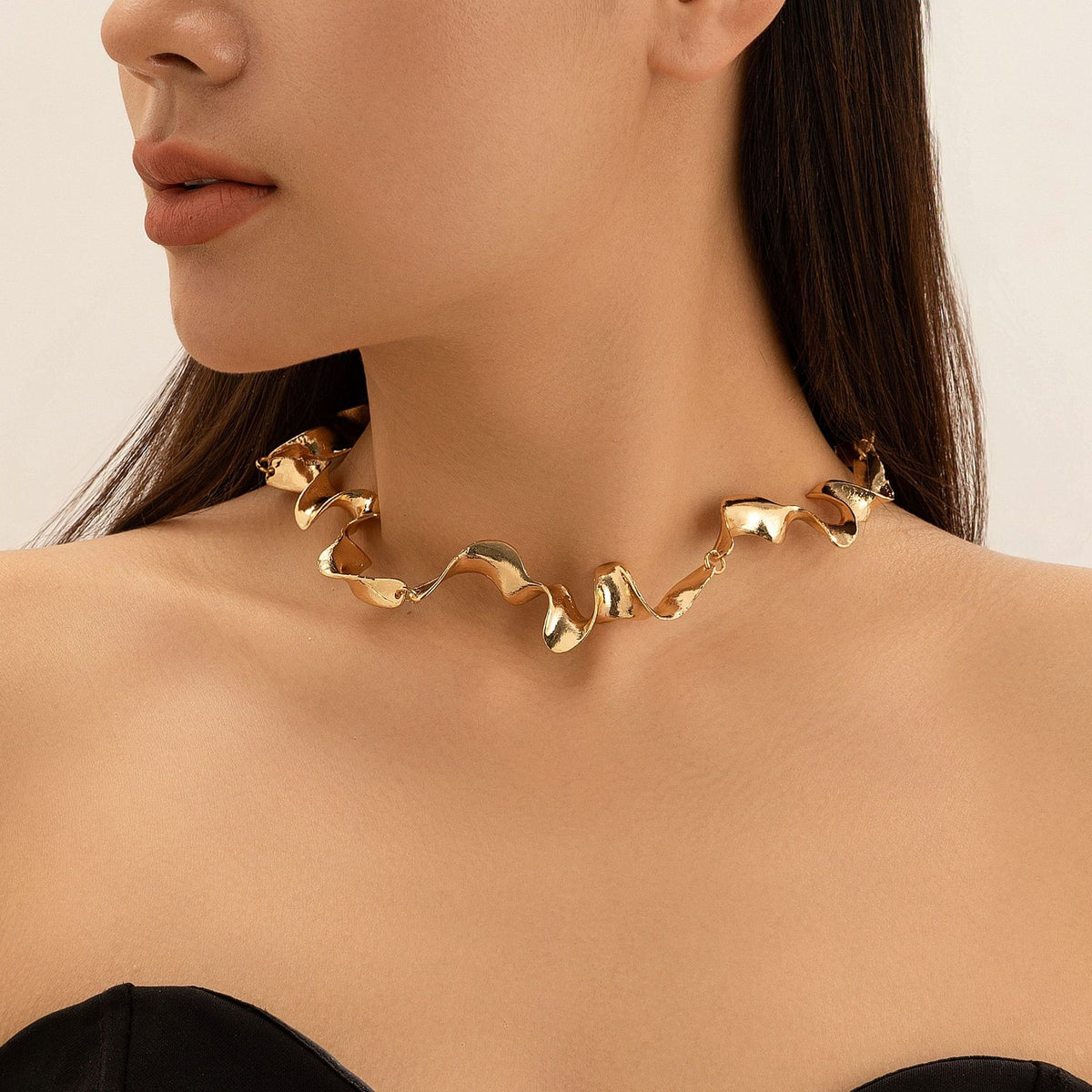 Geometric Spiral Liquid Metal Twist Necklace