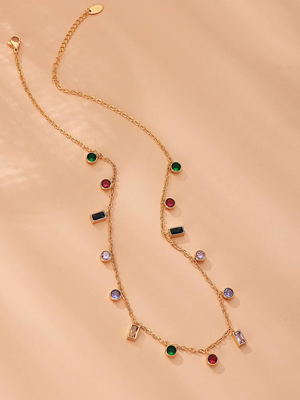 Colorful Zircon Geometric Circle Necklace