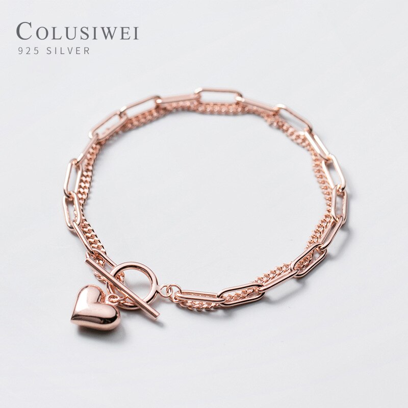 925 Sterling Silver Romantic Heart Double Layer Bracelet