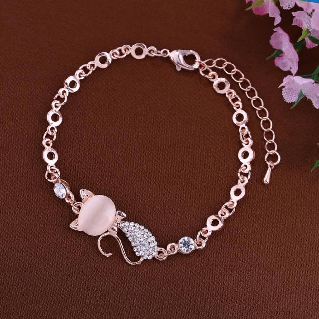 Lovely Cat Opal Rhinestone Bangle Bracelet