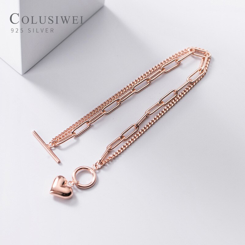 925 Sterling Silver Romantic Heart Double Layer Bracelet