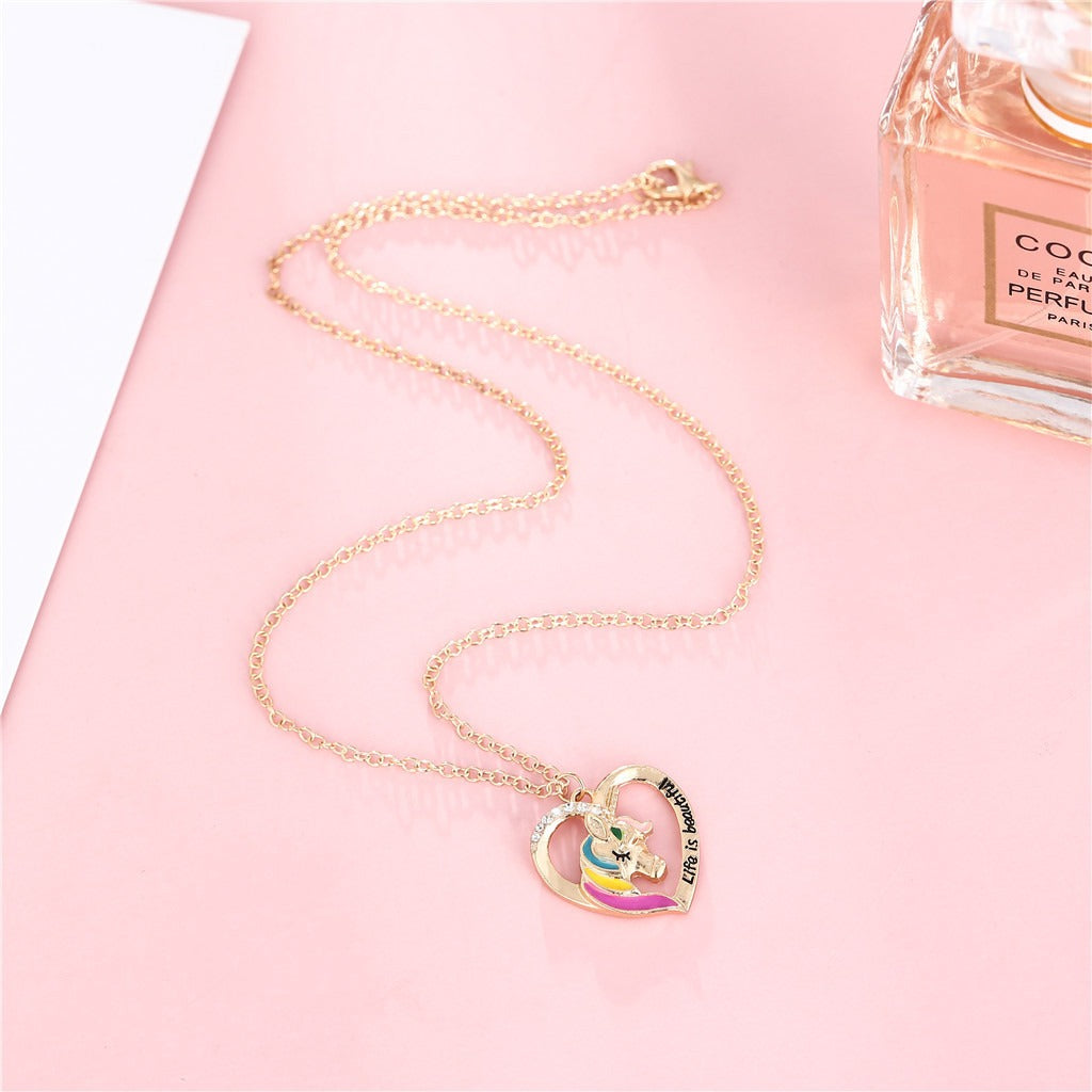 New Unicorn Necklace Jewelry Rainbow Horse Oil Drop Pendant Necklace