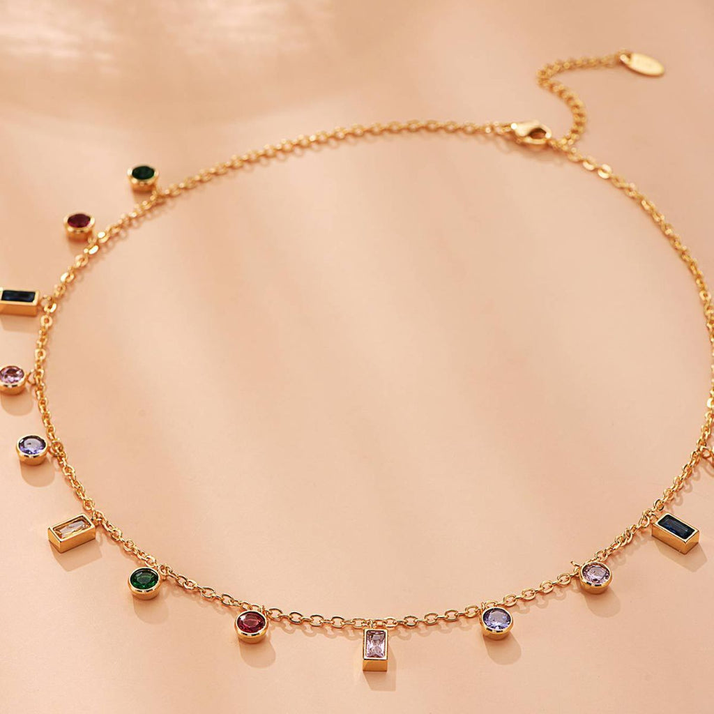 Colorful Zircon Geometric Circle Necklace