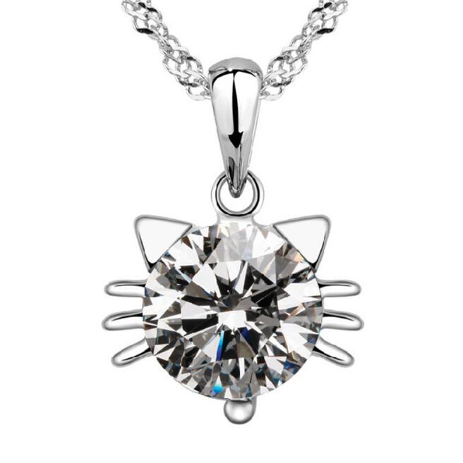 Diamond Cat Pendant Necklace