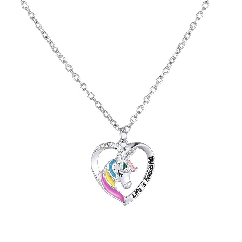 New Unicorn Necklace Jewelry Rainbow Horse Oil Drop Pendant Necklace