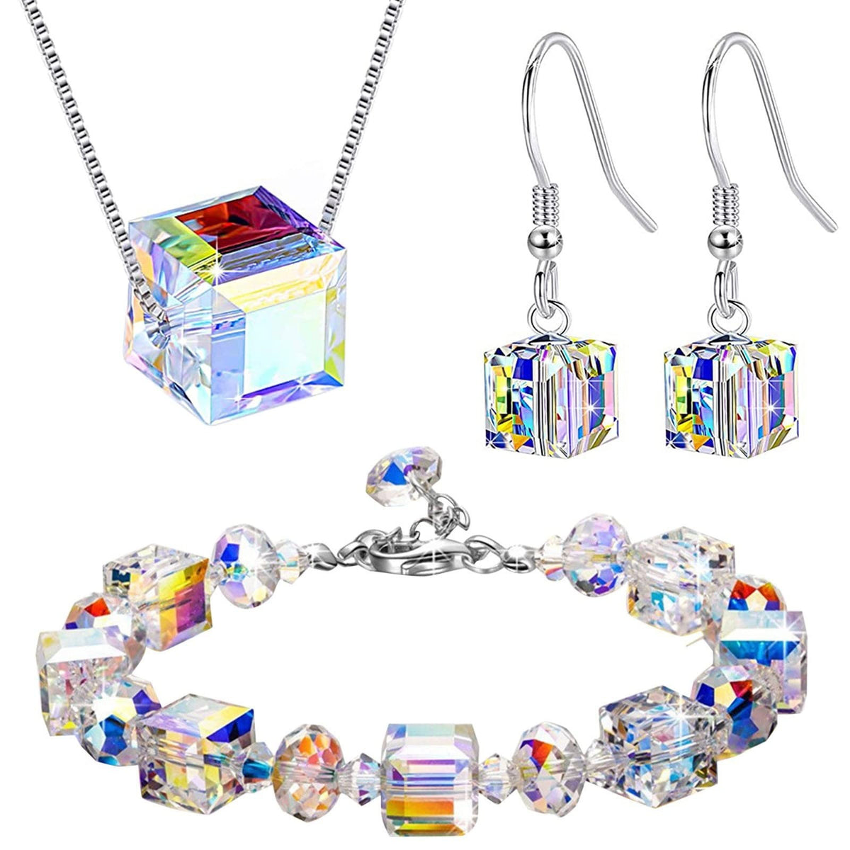 Crystal Pearl Jewelry Set – Bracelet, Necklace & Earrings