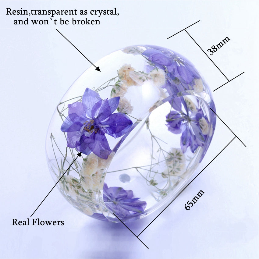 Transparent Purple Flower Resin Bangle Bracelet