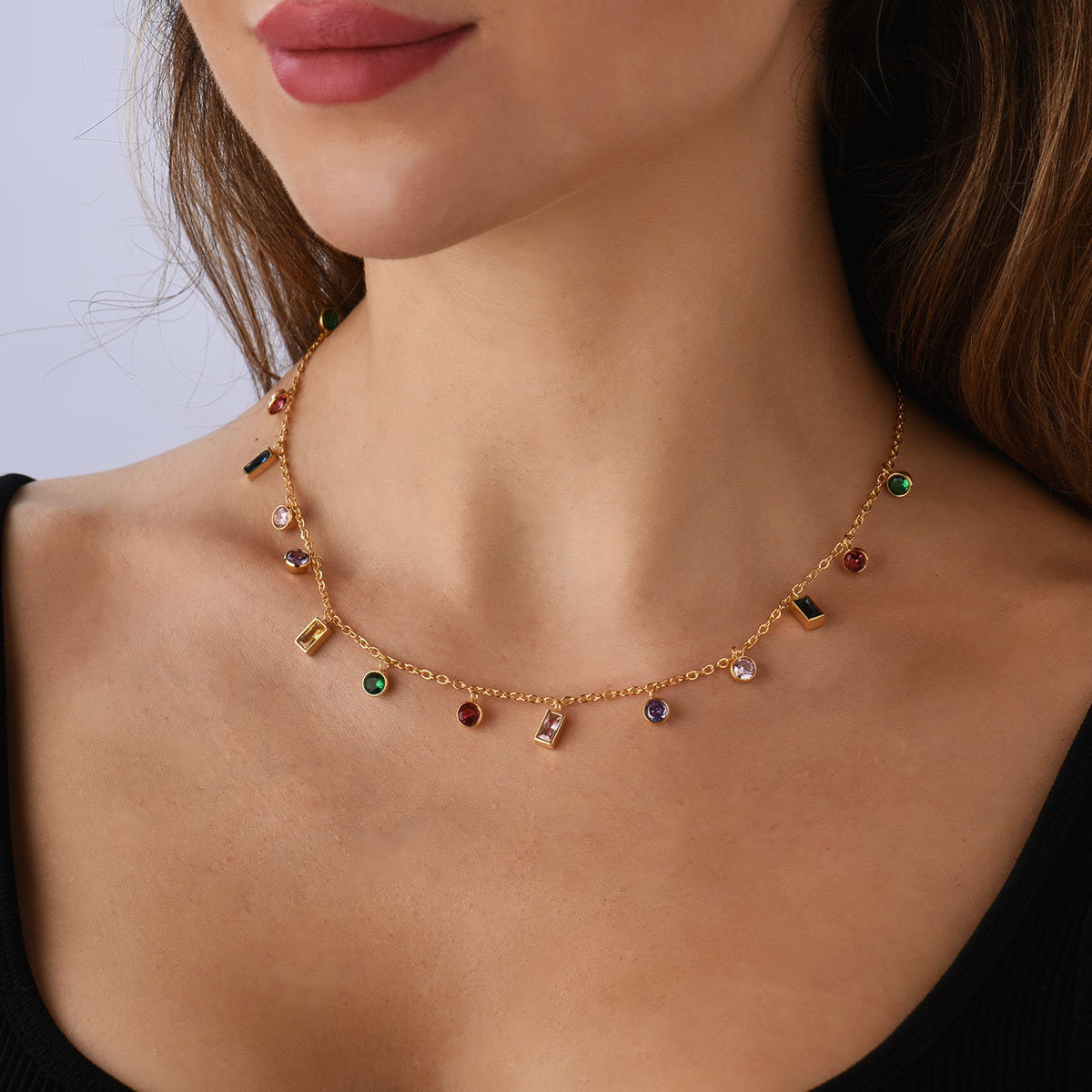 Colorful Zircon Geometric Circle Necklace
