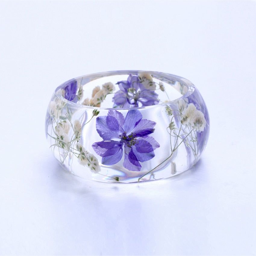 Transparent Purple Flower Resin Bangle Bracelet