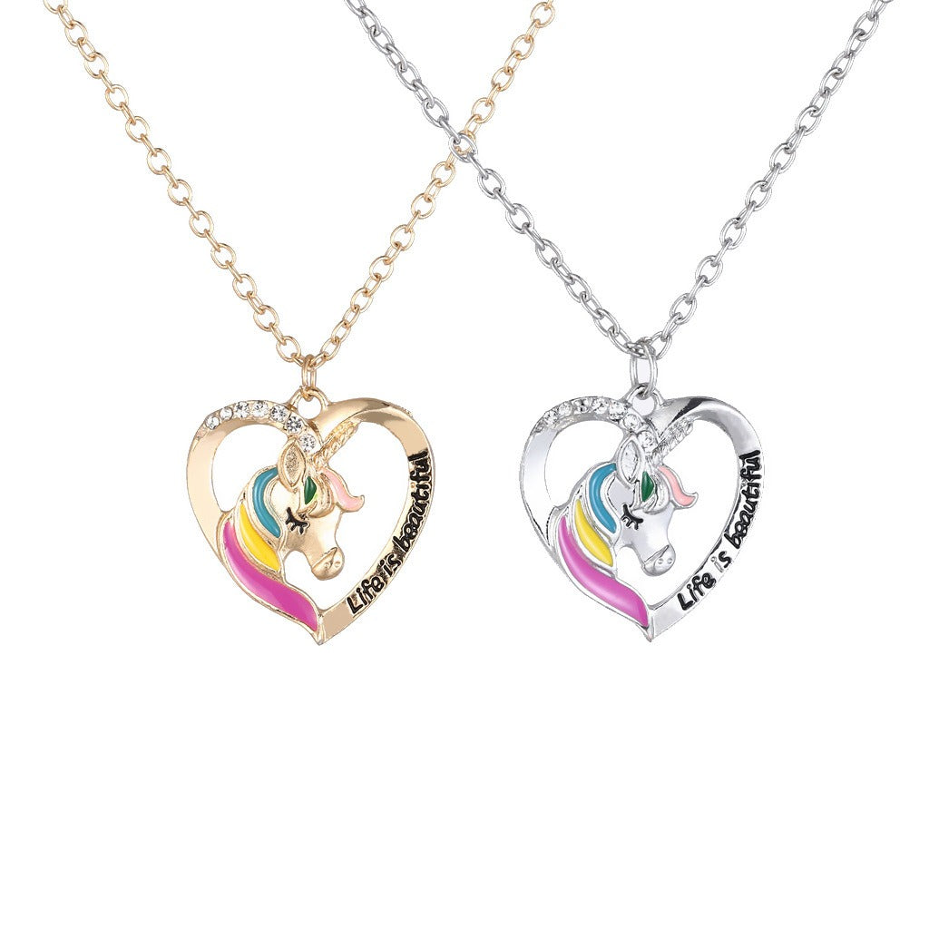 New Unicorn Necklace Jewelry Rainbow Horse Oil Drop Pendant Necklace