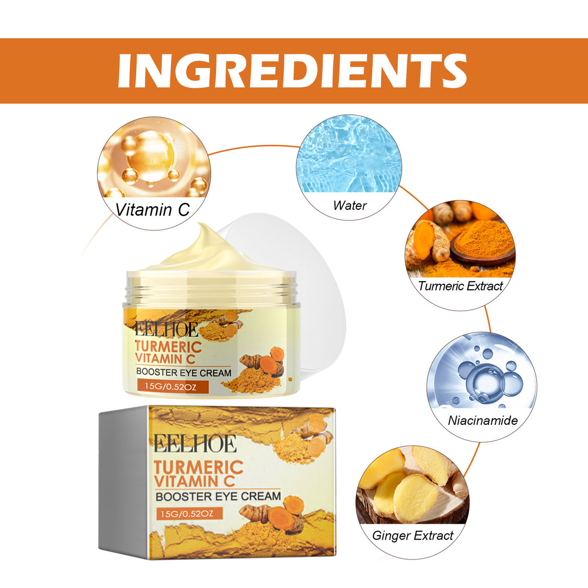 Turmeric Vitamin C Eye Cream – Reduces Eye Lines & Dark Circles
