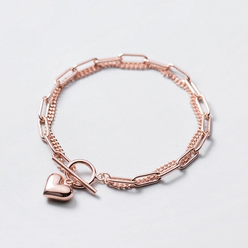 925 Sterling Silver Romantic Heart Double Layer Bracelet
