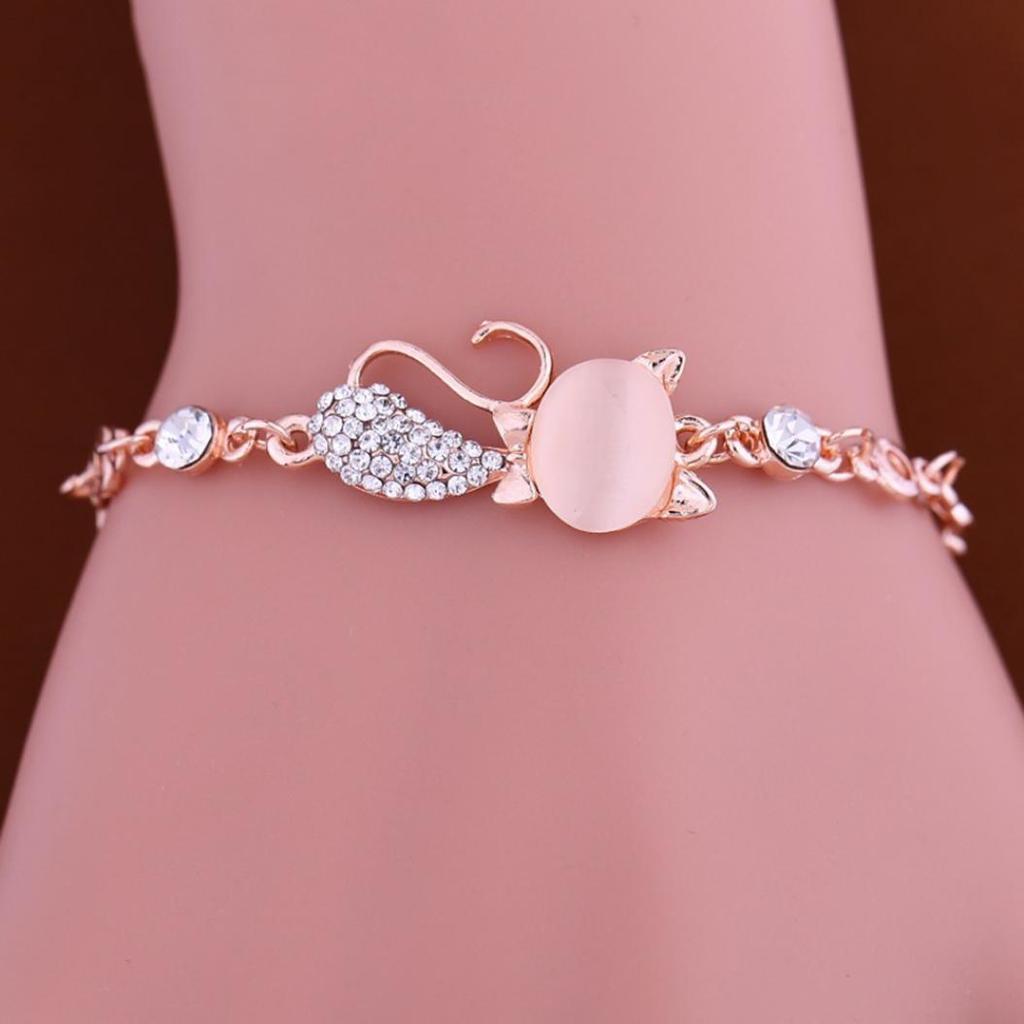 Lovely Cat Opal Rhinestone Bangle Bracelet