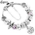 Silver Crystal Flower Charm Bracelet for Women